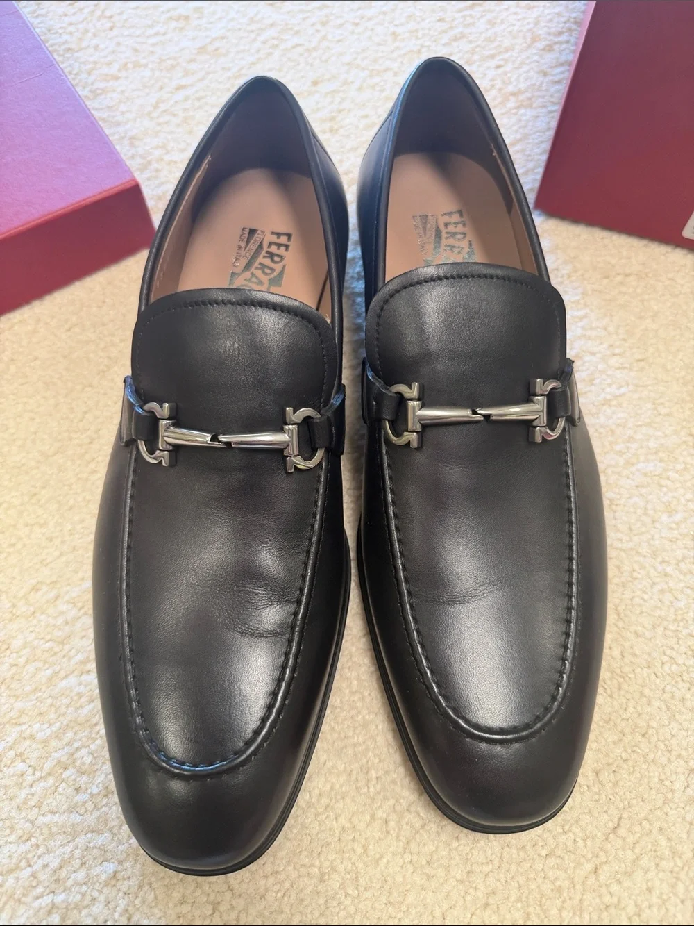 Salvatore Ferragamo Black Leather Bit Slip-On Loafers